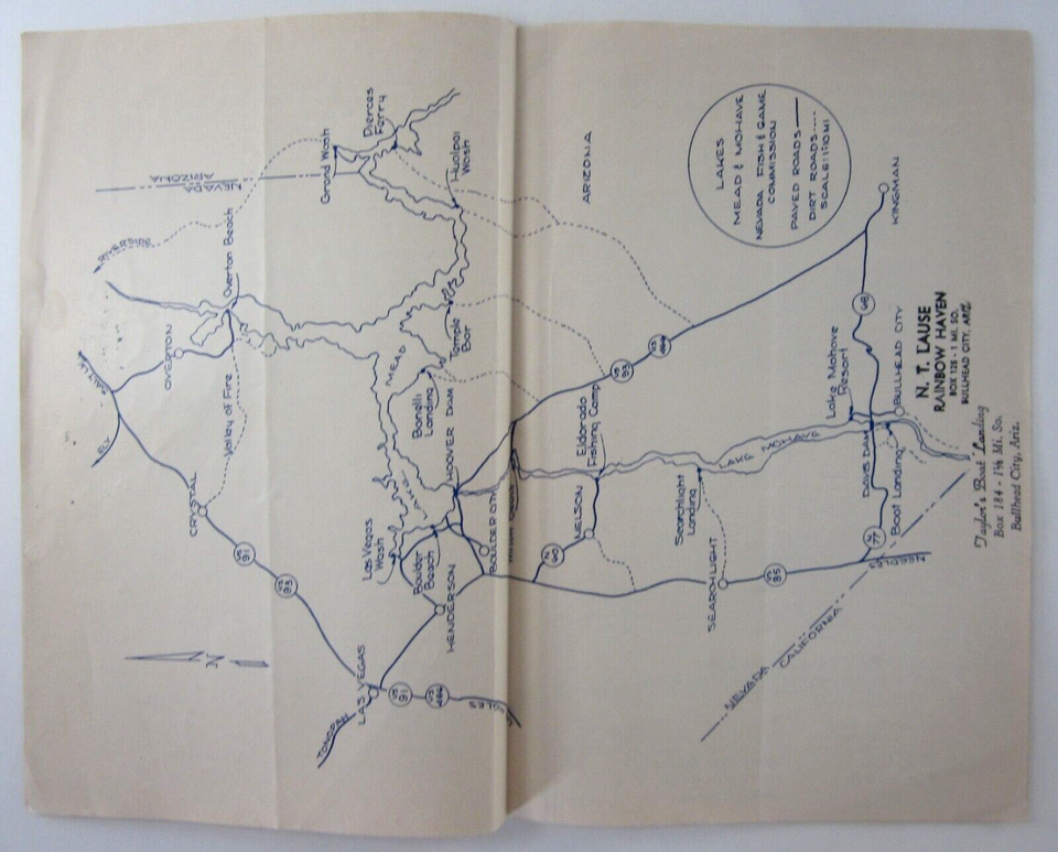 Vintage Lake Mead Fishing Guide Colorado River Map NV Fish & Game Regs