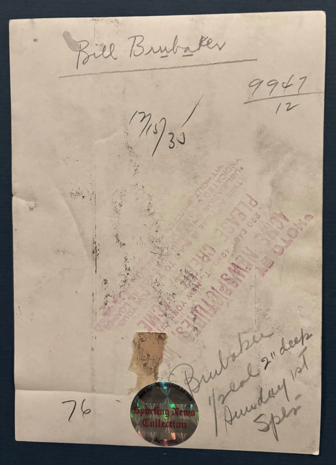 1930年代 ビル・ブルベイカー ピッツバーグ・パイレーツ ヴィンテージ ACME 新聞 写真 5x7 - 画像2/2