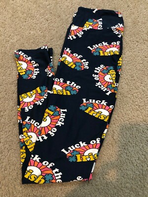 Lularoe OS ONE SIZE Leggings St Patrick Shamrock Luck of the Irish black white