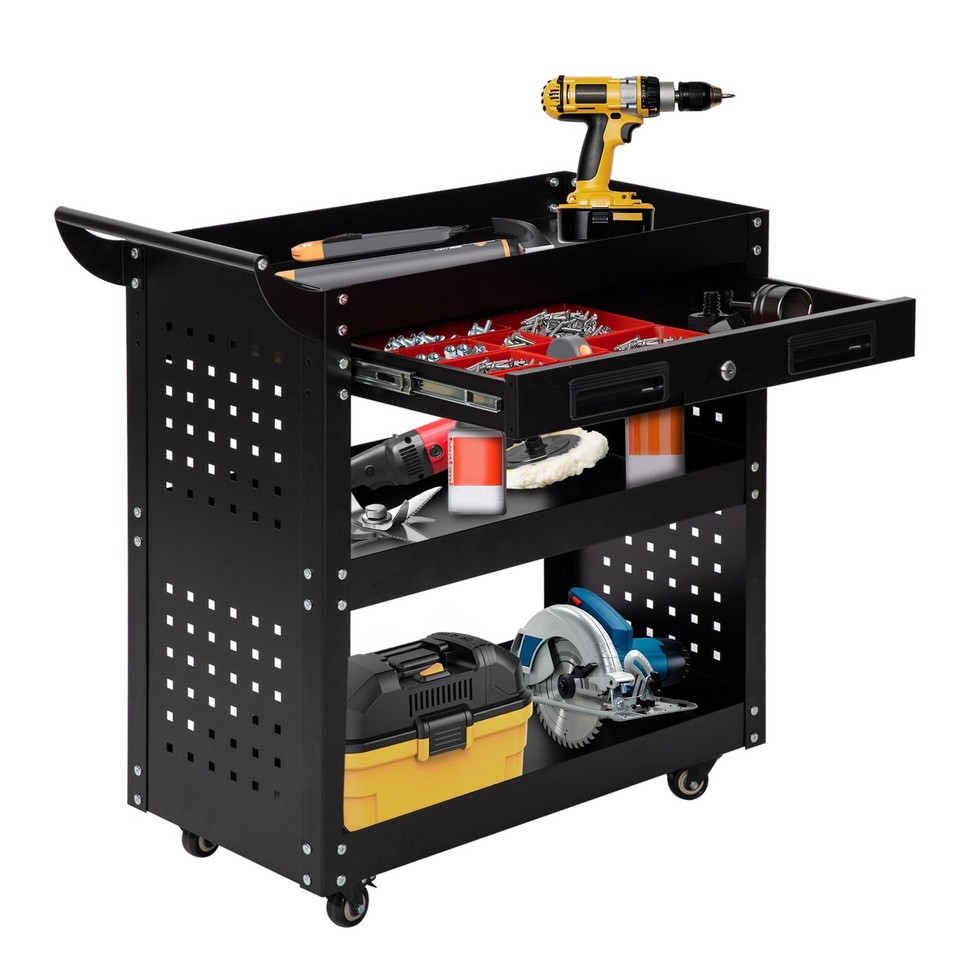 3 Tier Rolling Tool Cart on Wheels Heavy Duty Metal Cart with Drawer