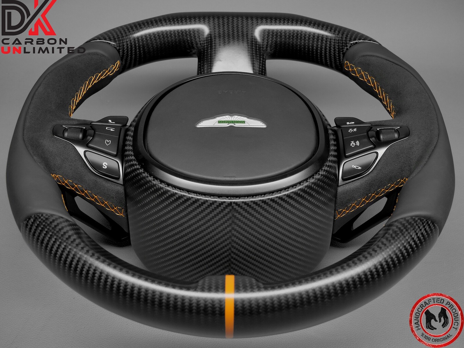 Aston Martin DB11 DBS Vantage Orange Ring Matte Twill Carbon Steering Wheel v3