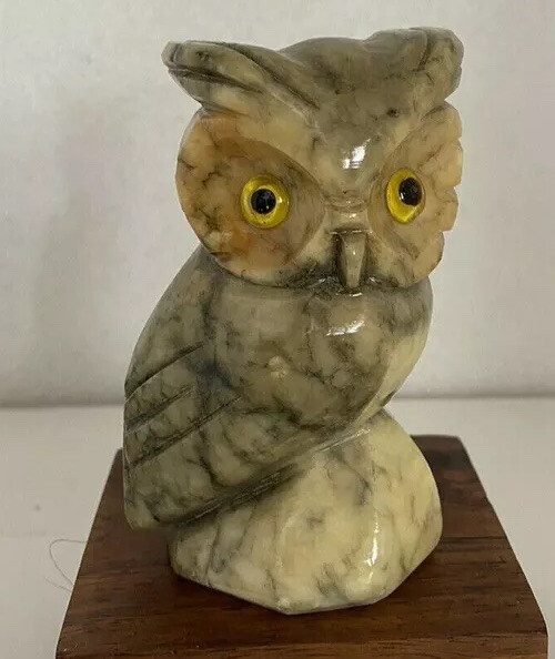 2 Vintage OWLS Alabaster Marble Italy OWL Paperweight Pencil Pen Holder eBay