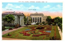 postcard Court House City Hall Floral Garden Jackson Mississippi A3916