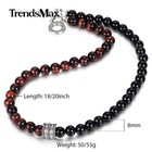Natural Red Tigers Eye + Matte Black Beaded Necklace Choker for Unisex Man Gift