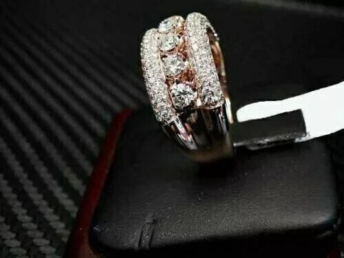 2.50 CT Round Cut Real Moissanite Men's Wedding Band Ring 14K Rose Gold Finish - Picture 2 of 4