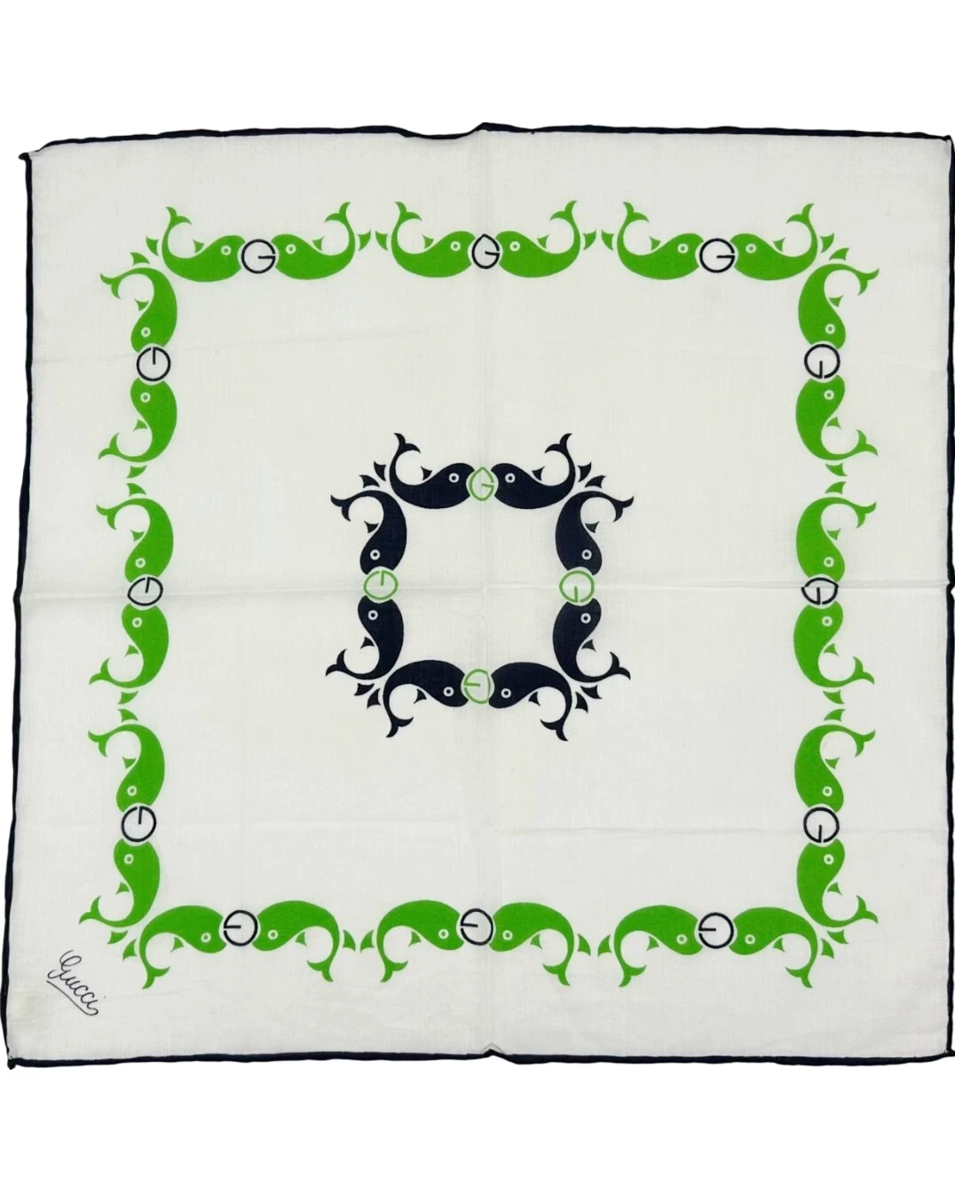 Foulard vintage Gucci baleine coton poche carré nautique années 70