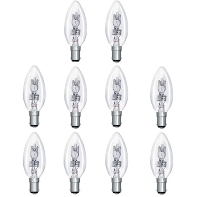 10x Low Energy Halogen Kerze 28W B15D klar (entspricht 40Watt) dimmbar