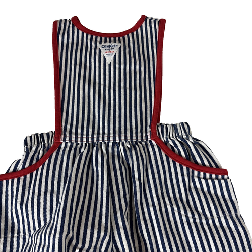 Pagliaccetto vintage OshKosh B’Gosh Vestbak blu bianco ferrovia a righe taglia 4T un pezzo - Foto 3 di 14