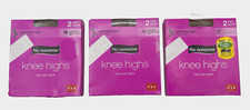 3 NO NONSENSE 2-Pair Nylon Knee Highs Reinforced Toe TAN Comfort Top 033 Sz ONE