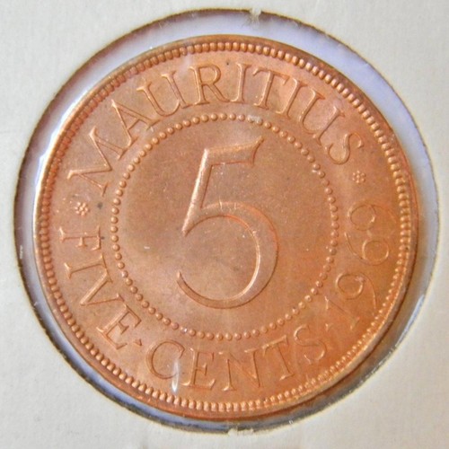 mauritius: large 1969 bronze 5 cents; attractive red unc
