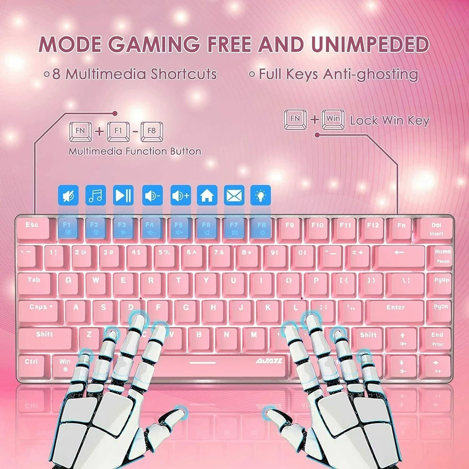 TKL Wired Mechanical Keyboard Pink Blue Switch White Backlit For PC Gamers PS4 - Image 4 of 4