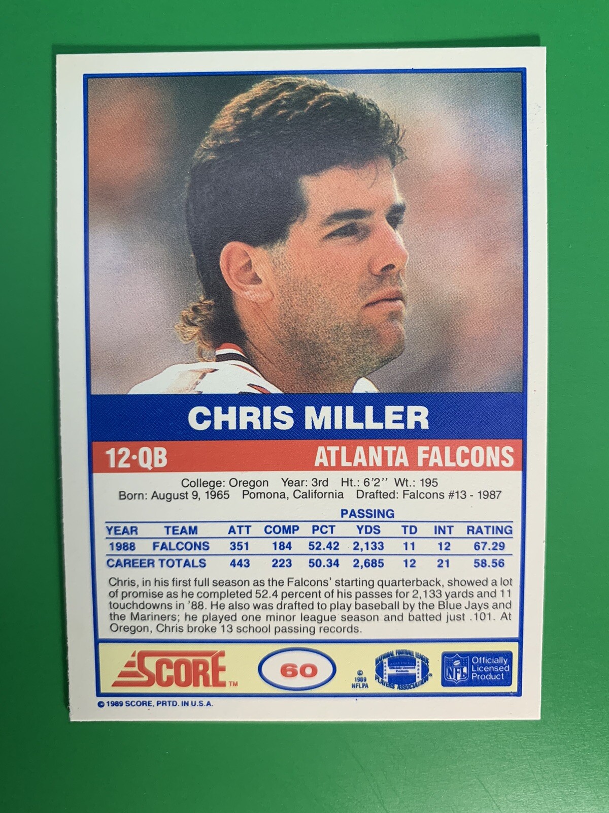 1989 Score Chris Miller RC 60 Atlanta Falcons eBay