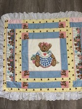 Vintage Quilted Baby crib Blanket Teddy Bear