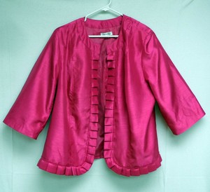 Dress Barn Woman Hot Pink Dressy Holiday Ruffled 3 4 Sleeve Jacket