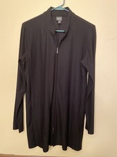 Eileen Fisher Small Full Zip Cardigan Tunic Viscose Blend Black Made In USA