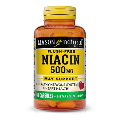 Mason Natural Niacin 500 mg - Supports Healthy Nervous System & Heart, 60 Caps