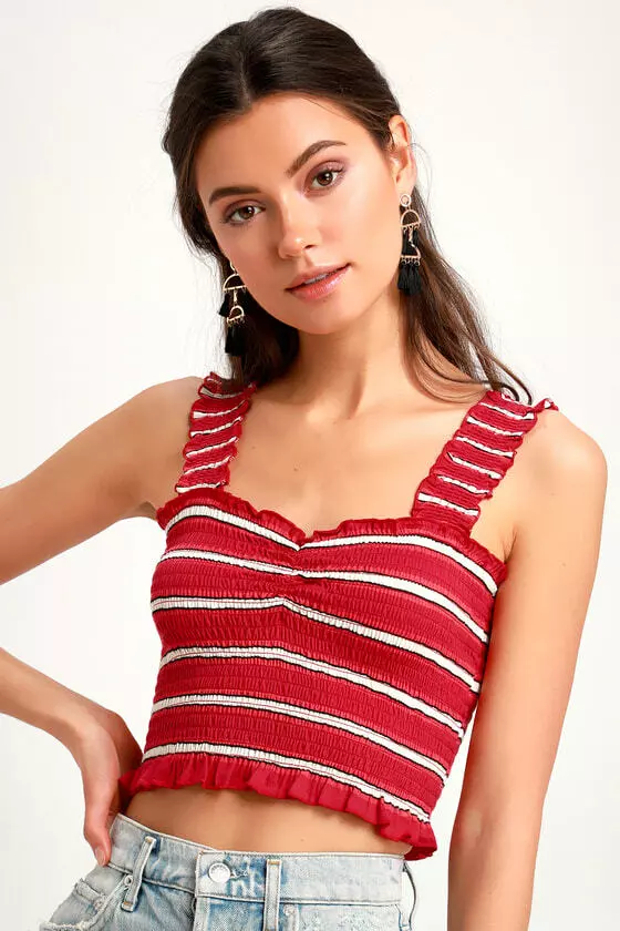 Red smocked sales crop top