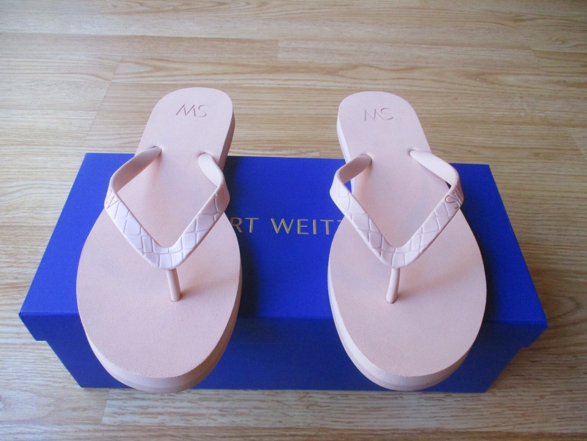 Stuart Weitzman Embossed Flip Flop Sandals Thong Sueded Sole