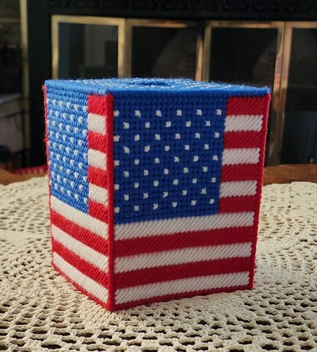 Made to Order. American Flag Plastic Canvas Tissue Box Cover / Fourth of July - Picture 3 of 4