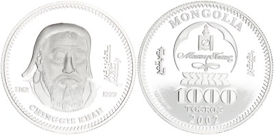 Mongolia 1000 Togrog 2002 Genghis Khan 1oz Silver Proof 126373
