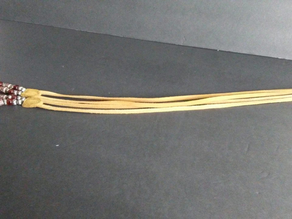 Вышитый бисером пояс бежевый ржавчины искусственной замши конец галстуки Artsy богемное хиппи размер M/L - Изображение 3 из 4