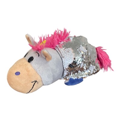 Flip A Zoo 12'' Plush Stuffed Animal Unicorn/ Aki Tiger Sequined Silver Pink