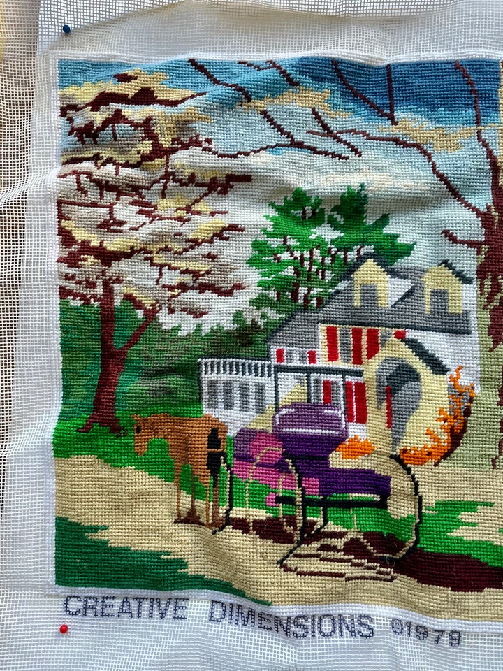 Vtg Finished Needlepoint Canvas House Horse Buggy Creative Dimensions 2112 1979 - Image 4 of 4