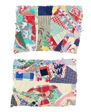 2 Antique Crazy Quilt Blocks Scrap Fabric Cutter Quilt Pieces 15x11"