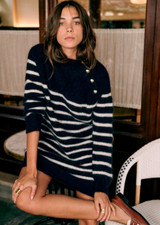 Sezane navy blue white striped Bretton jumper mini dress S 8 10 TESSA