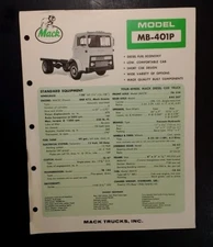 1966 Mack Truck Model MB-401P Spec Sheet Rare VHTF