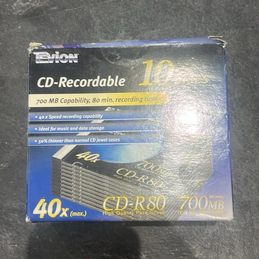 Tevion CD-R80 Recordable CD-R 700MB 40x 10 Pack Slimline Jewel Cases blank cd - Image 1 of 1
