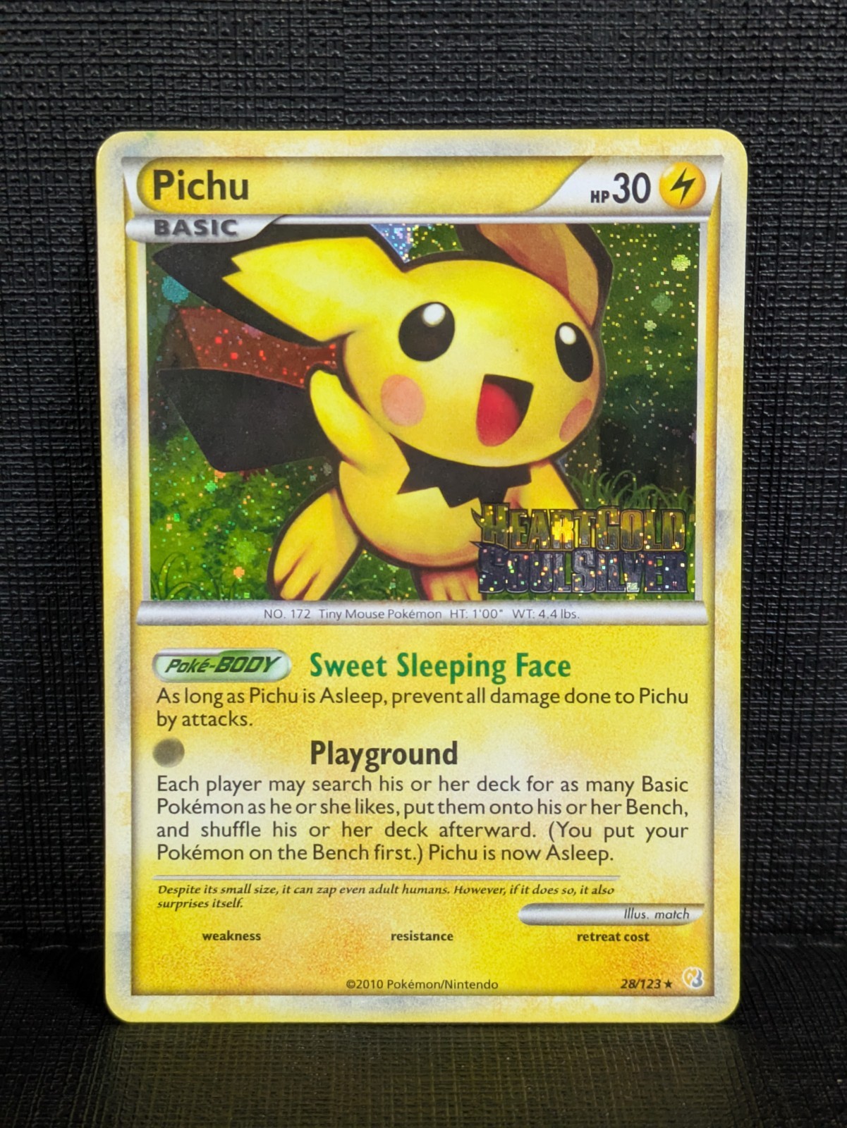 Pichu 28/123 HeartGold SoulSilver Prerelease Holo Stamped NM