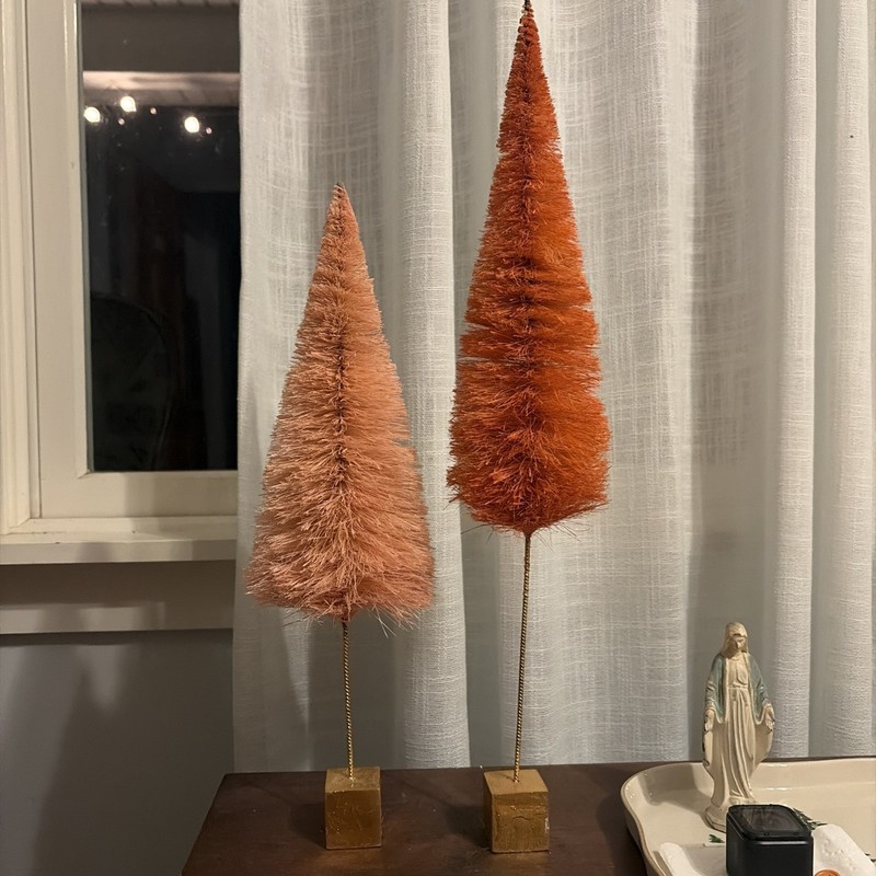 2 Beautiful Pinkish Bottle Brush Trees On Gold Box Stands