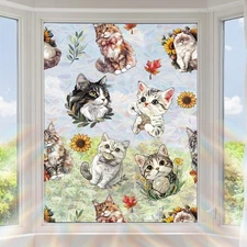 Cat Stained Glass Window Film, 39.4x16.9 Inch Cute Decorative Windows Privacy...