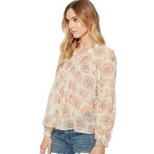 Lucky Brand Womens Floral Print Blouse 1X Lightweight Long Sleeve Ruffle V-Neck