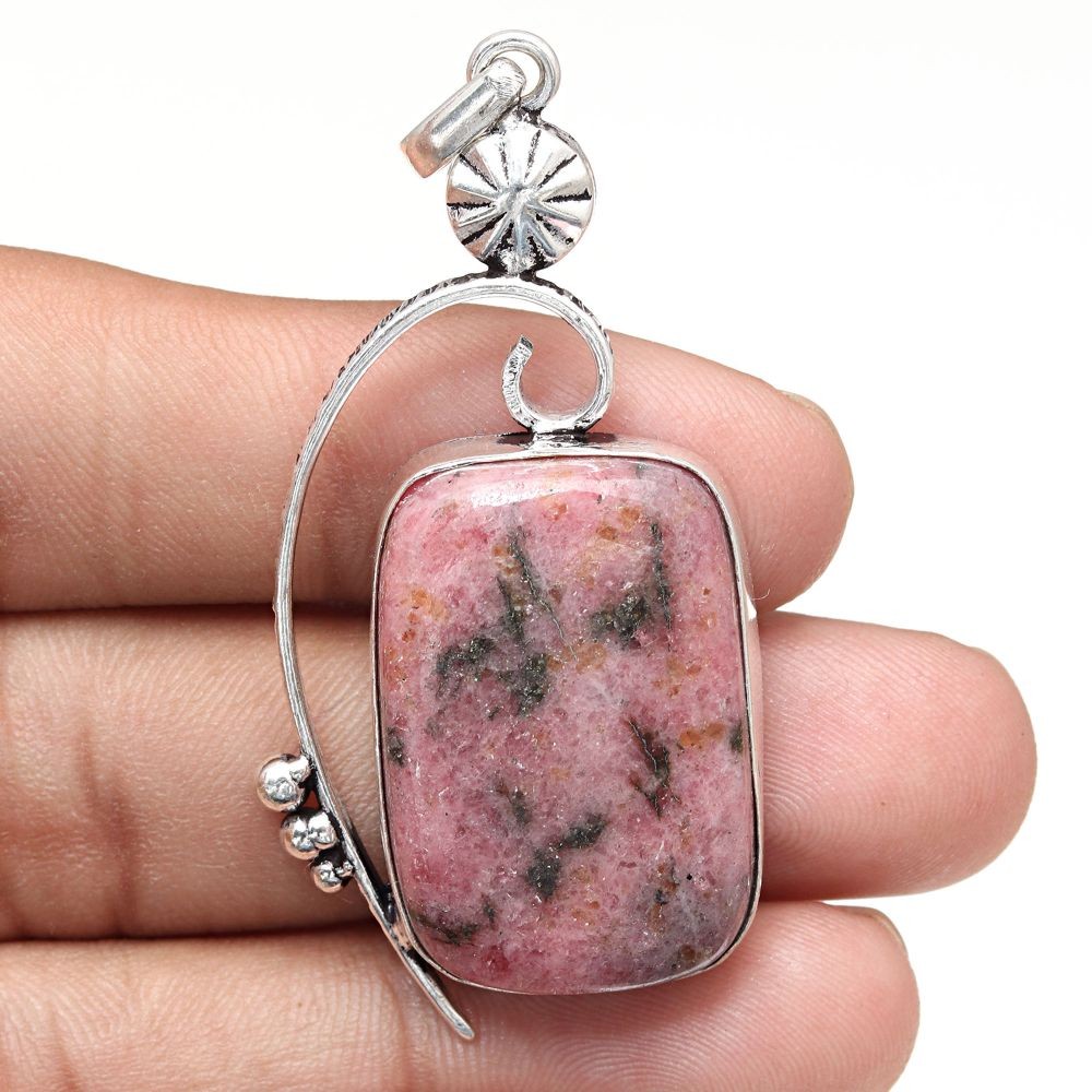 Rhodonite Drusy Gemstone Necklace Handmade 2.5 Inch Boho Jewelry-image