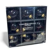 Christian Siriano 9 Black Gold Blown Glass Christmas Holiday Ornaments Set NEW