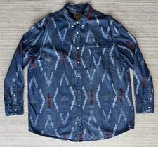 The Foundry Supply Co. Mens 2XLT Blue Southwestern Button Down Shirt Long Sleeve