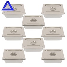 Steam Table Hotel Pans 1/2 Size 4" Deep 8Pcs Stainless Steel Metal Tray with Lid