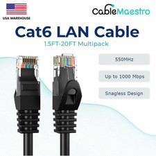 CAT6 Ethernet LAN Network RJ45 Patch Cables 1.5FT-20FT Multipack LOT, Black