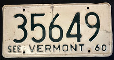 Vintage 1960 Vermont License Plate Tag &ldquo;SEE VERMONT&rdquo; &ndash; #35649 - Original