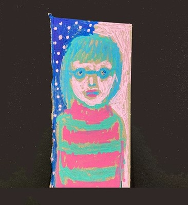 Colorful Small Woman Portrait Painting Girlfriend Naive Outsider Art Miz Katie