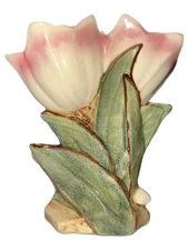 Vintage McCoy Double Tulip Vase Planter Pink Flowers Pottery MCM 8" Home Decor