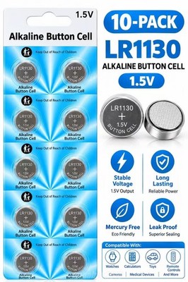 10-Pack LR1130 AG10 189 389 LR54 L1131 RW89 Alkaline Battery 1.5V Button Cell