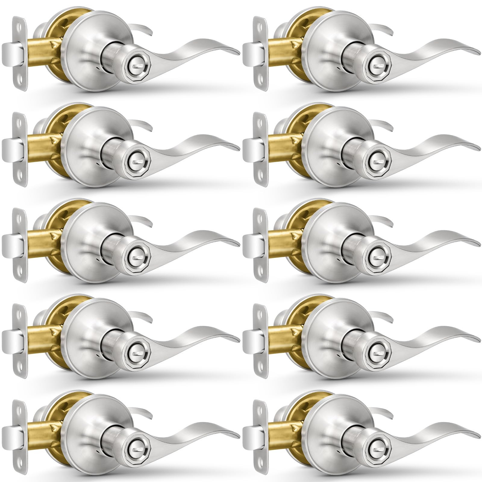 10 Pack Door Handles Privacy Door Levers, Heavy Duty Wave Style Bed/Bath Door...-image