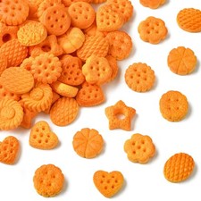 100pcs DIY Orange Biscuits Resin Cabochons 3DCookie Flatback Charms No Hole Bead