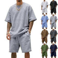 Men Summer Outfit 2-Piece Set Sweatsuit Short Sleeve T Shirts and Shorts Set