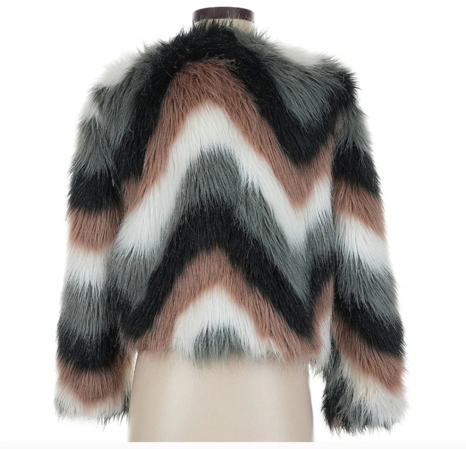 Chaqueta Brave Soul London Chevron de piel sintética tostada negra blanca rosa XS Foto 3 de 4