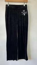 Juicy Couture Y2K Black Velour Rhinestone Logo Sweatpants Straight Leg Women XS
