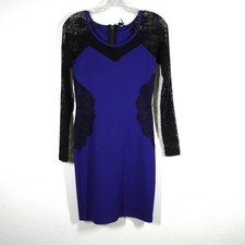 Buffalo David Bitton Cocktail Dress Size XS Blue Black Long Sleeve Lace Trim